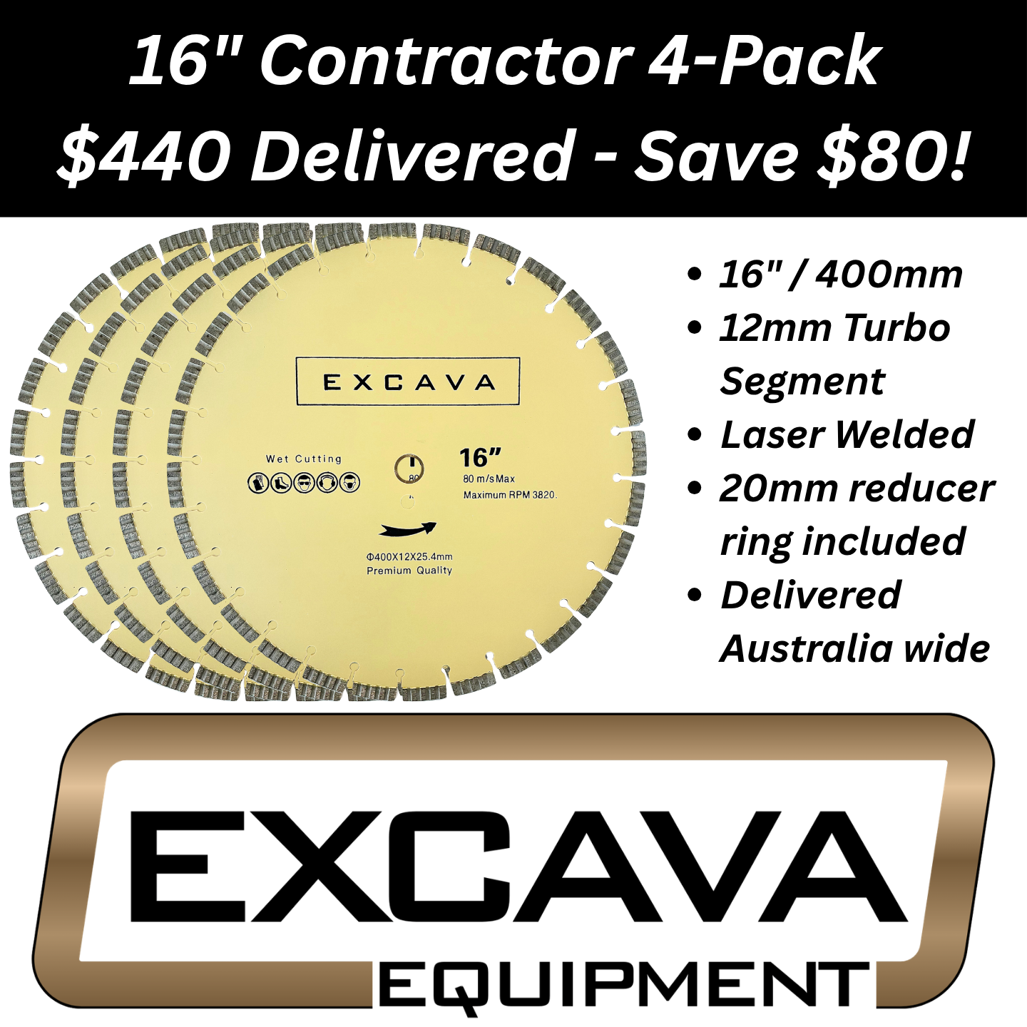 Value 16" 400mm diamond saw blades 4-pack